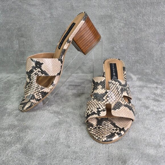 Womens Steven By Steve Madden Brown Snake Print Block Heel Slide Sandals 9.5M - Picture 2 of 11